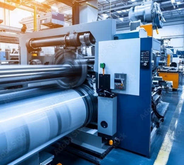 Roll to roll machine in a factory setting